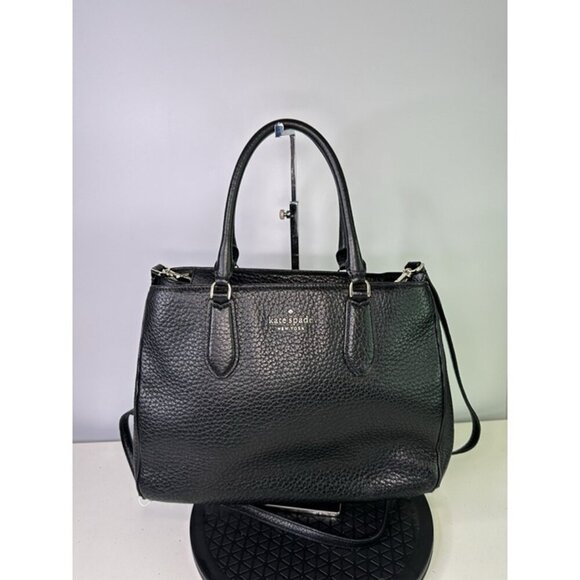 For Repair - Kate Spade Leighton Large Satchel Tote Black Pebbled Leather Purse - Picture 1 of 12